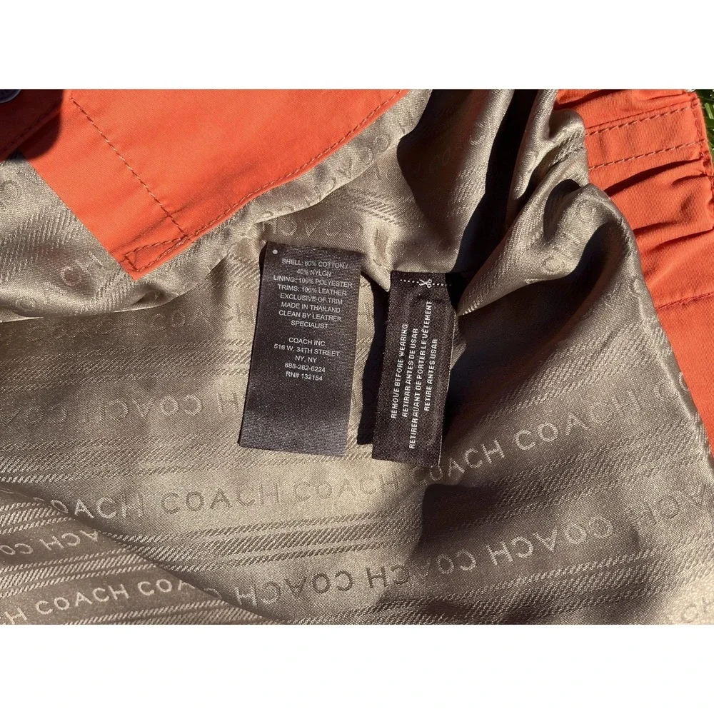 Coach Jacket Womens Small Orange Cotton Blend Full Zip Lined Lightweight Pockets